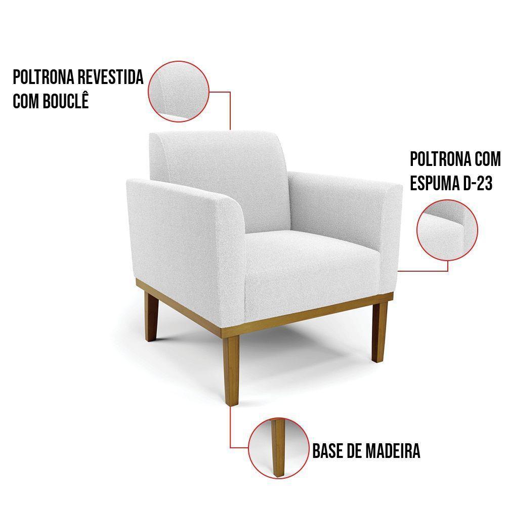 Poltrona Sala Base Madeira Castanho Kit 2 Marisa Bouclê Off White D03 - DRossi - 3