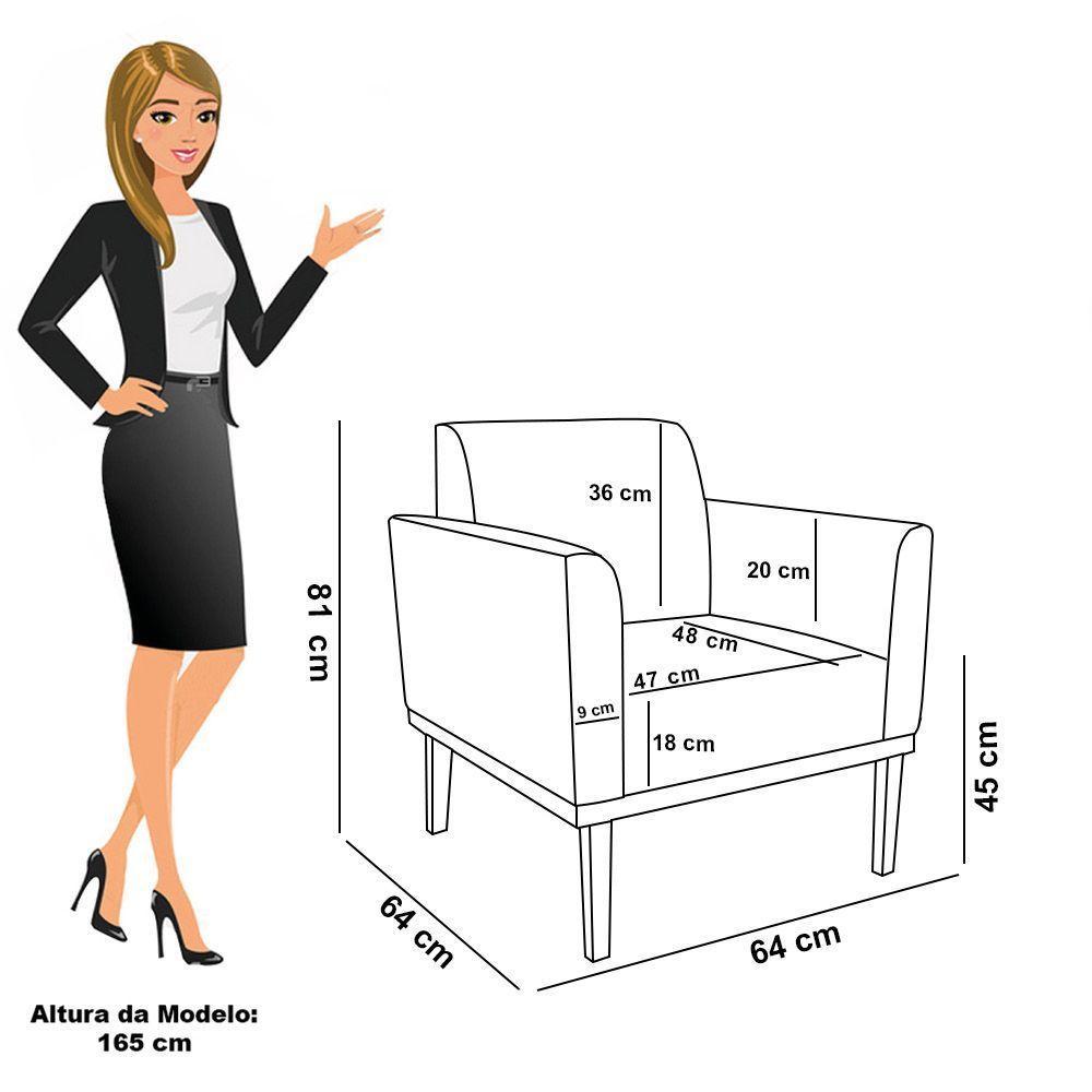 Poltrona Sala Base Madeira Castanho Kit 2 Marisa Bouclê Off White D03 - DRossi - 4