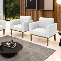 Poltrona Sala Base Madeira Castanho Kit 2 Marisa Bouclê Off White D03 - DRossi - 2