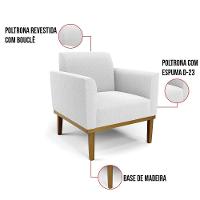Poltrona Sala Base Madeira Castanho Kit 2 Marisa Bouclê Off White D03 - DRossi - 3