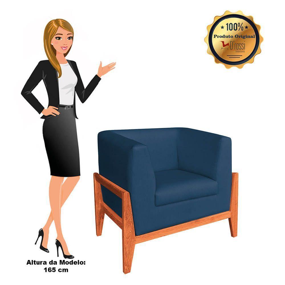 Poltrona Lucy Linho Base Madeira Castanho DRossi Azul A18 - 3