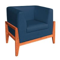 Poltrona Lucy Linho Base Madeira Castanho DRossi Azul A18 - 1