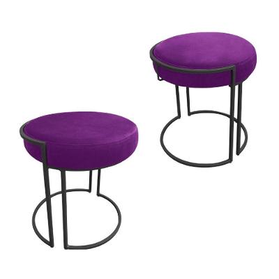 Kit 02 Puffs Love Suede Base Preto DRossi Roxo