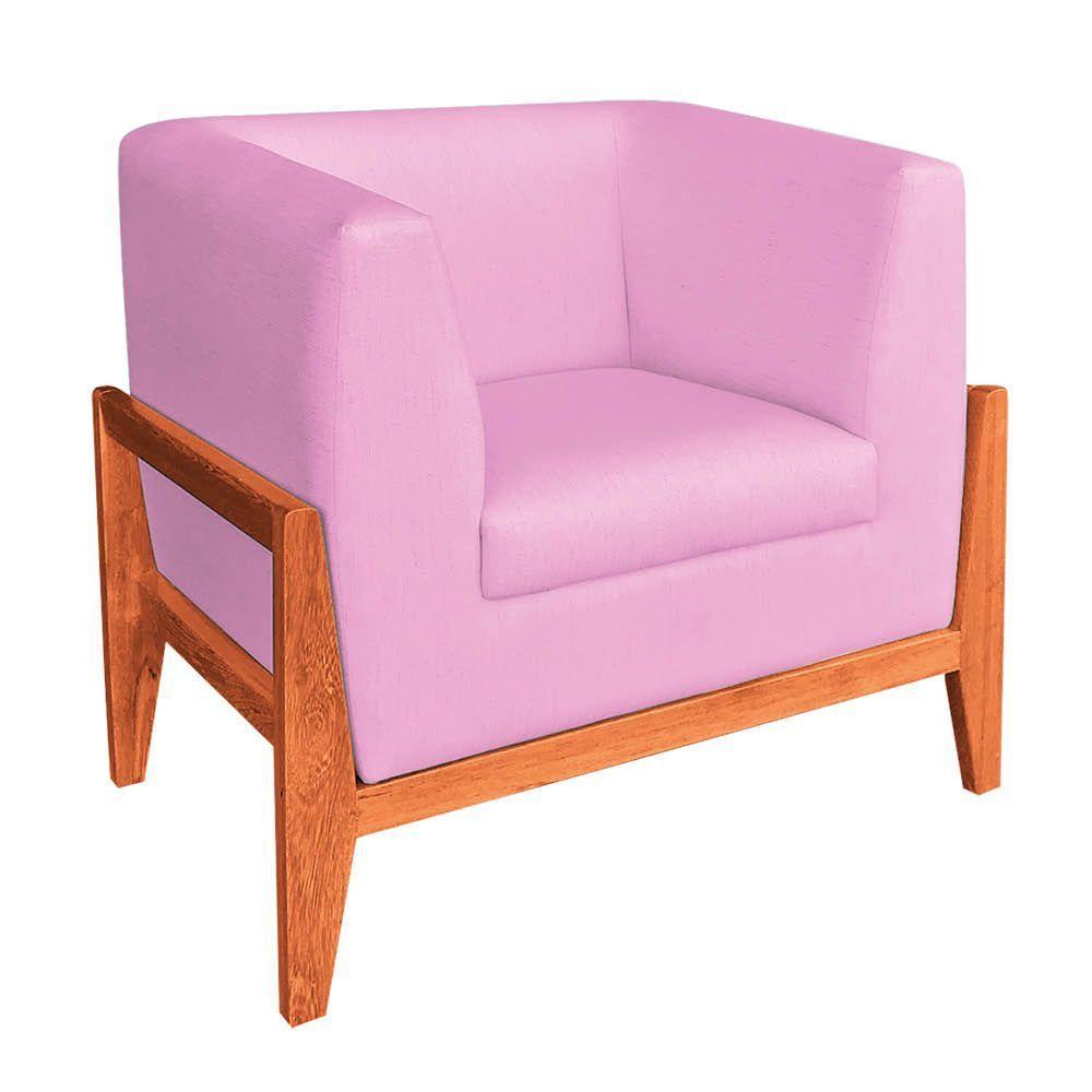 Poltrona Lucy Linho Base Madeira Castanho DRossi Rosa Chiclete A08 - 1
