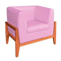 Poltrona Lucy Linho Base Madeira Castanho DRossi Rosa Chiclete A08 - 1