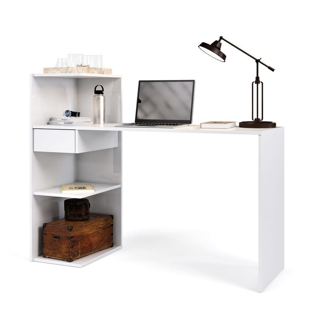 Mesa Escrivaninha Euro Para Home Office E Quarto Com Gaveta E Prateleiras - 3