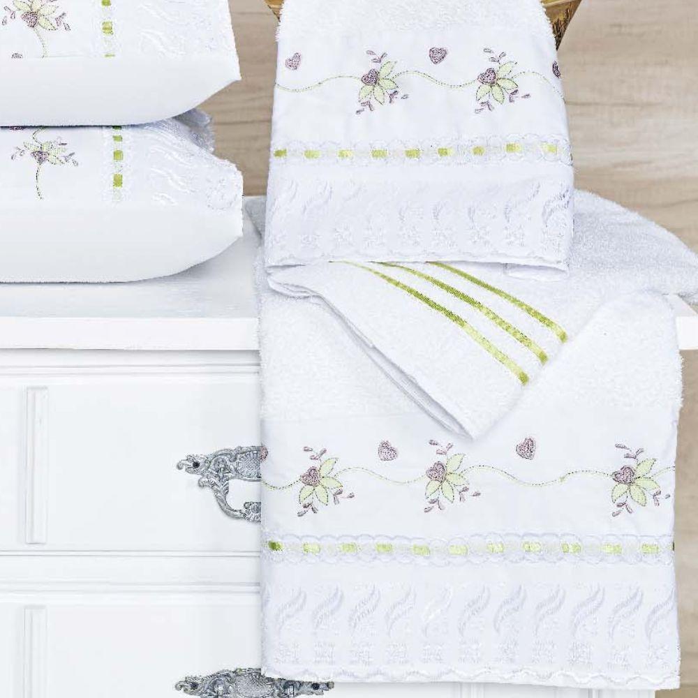 Jogo De Banho L' Amour Bordado Algodão 5 Peças - Branco - 1