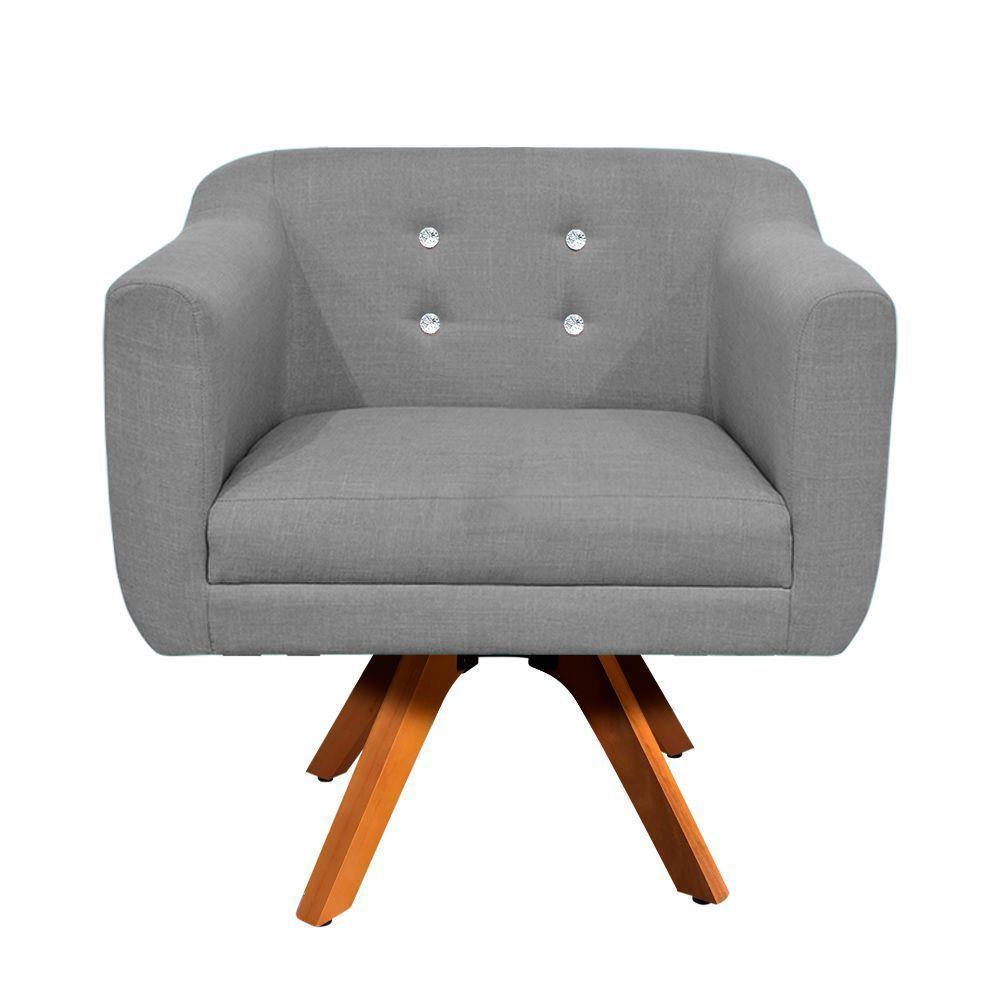 Kit 02 Poltronas Giratória Julia Linho Com Strass Base Madeira Mm30 DRossi Cinza A26 - 4