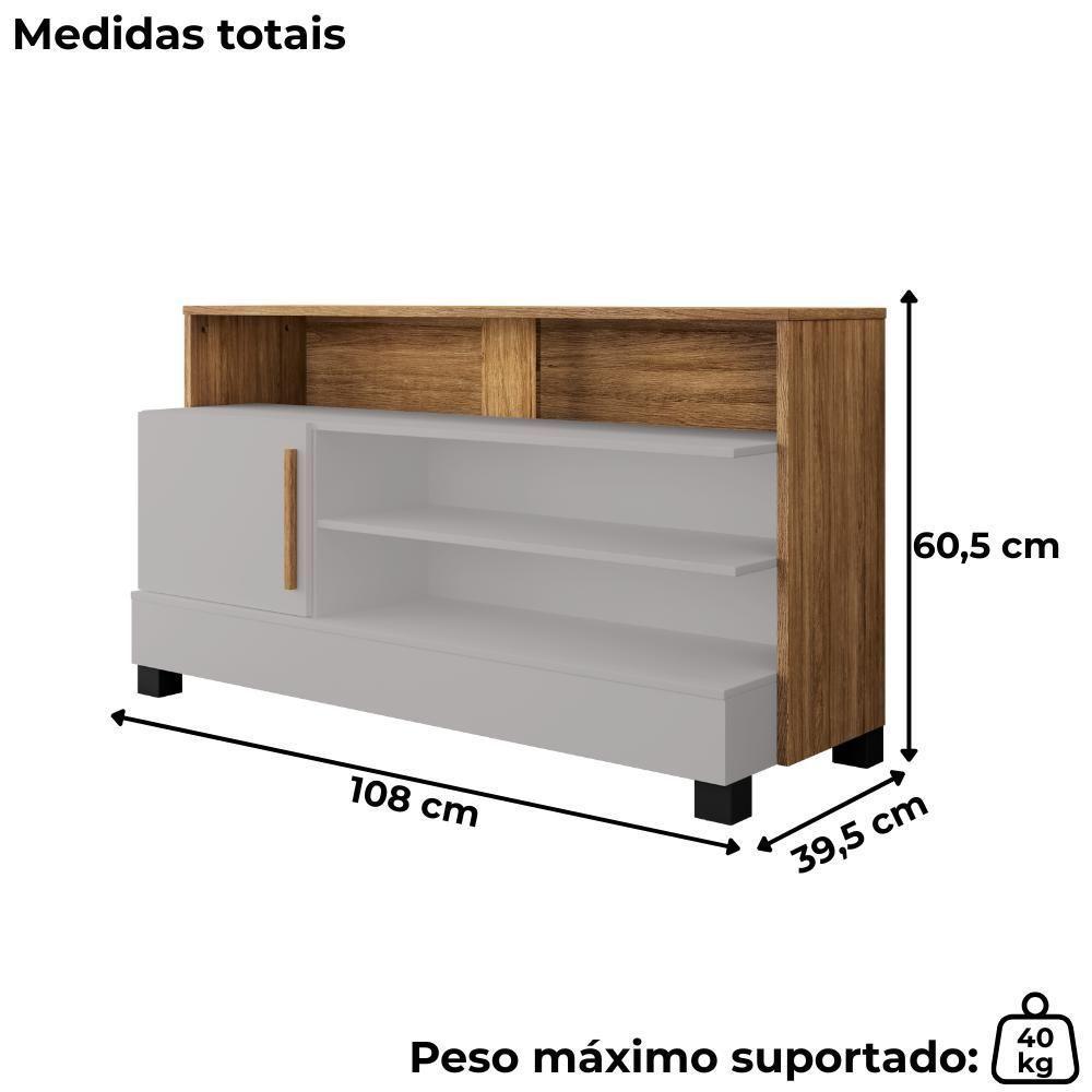 Rack Bancada Tv 48 Pol Pipa 108 Cm Off White Cinamomo Bechara - 6