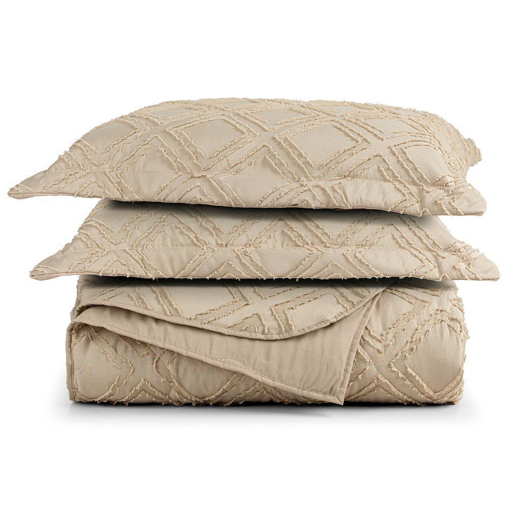 Cobre Leito Casal Padrão Destroyed Micropercal 300 Fios 3 Peças - Caqui - 1