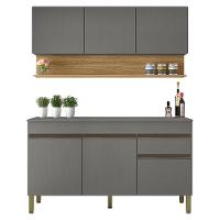 Balcao Com Tampo E Armario Aereo 150 Cm Line Gris Cp Freijo Ktp - 1