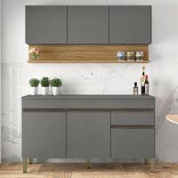 Balcao Com Tampo E Armario Aereo 150 Cm Line Gris Cp Freijo Ktp - 2