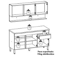 Balcao Com Tampo E Armario Aereo 150 Cm Line Gris Cp Freijo Ktp