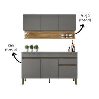 Balcao Com Tampo E Armario Aereo 150 Cm Line Gris Cp Freijo Ktp - 5