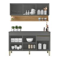 Balcao Com Tampo E Armario Aereo 150 Cm Line Gris Cp Freijo Ktp - 6