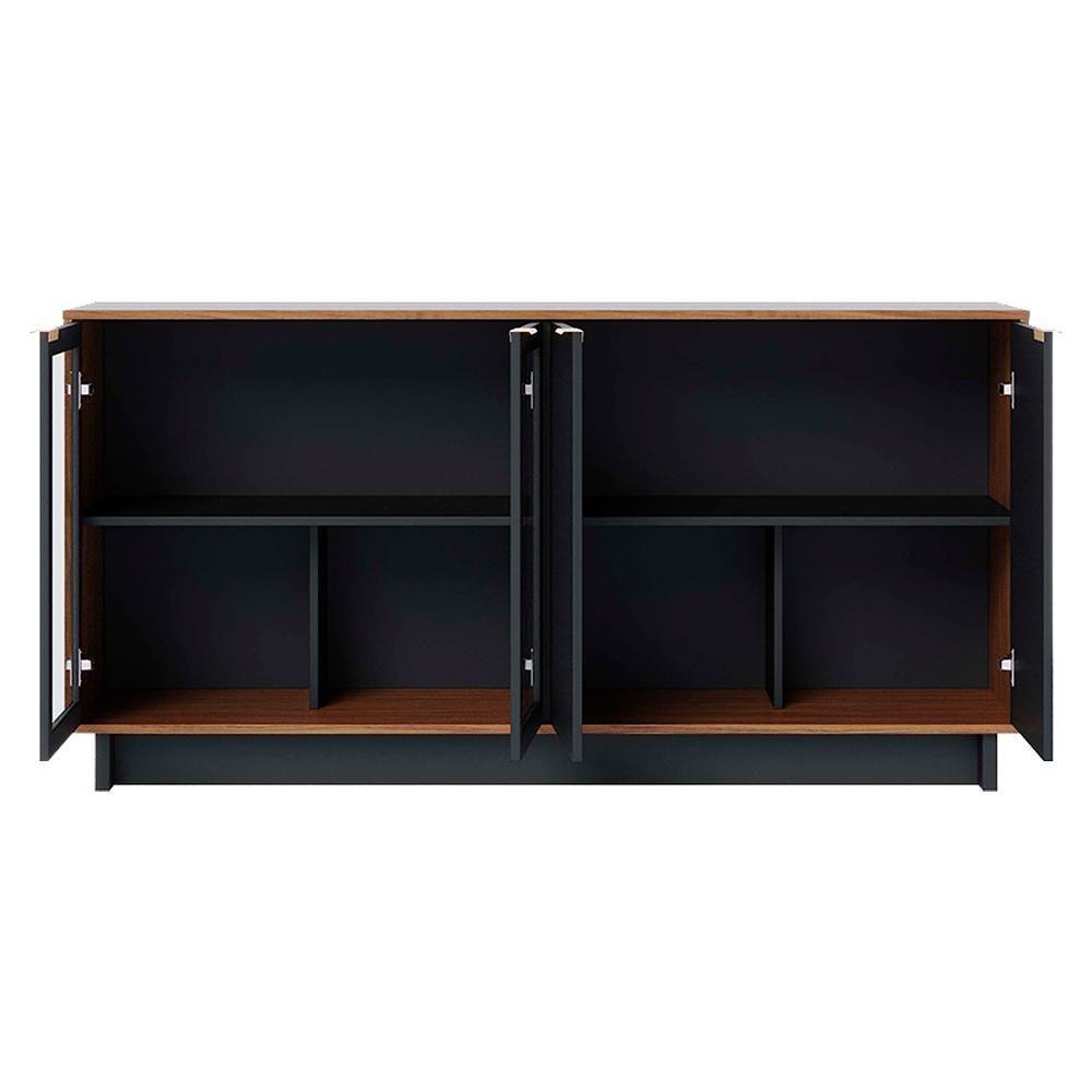 Balcao Aparador Buffet 4 Portas 160 Cm Vitoria Noce Milano Preto Colibri - 7
