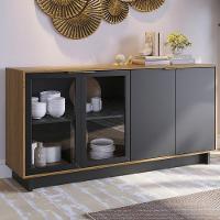 Balcao Aparador Buffet 4 Portas 160 Cm Vitoria Noce Milano Preto Colibri - 2