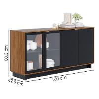 Balcao Aparador Buffet 4 Portas 160 Cm Vitoria Noce Milano Preto Colibri - 3
