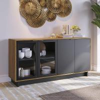 Balcao Aparador Buffet 4 Portas 160 Cm Vitoria Noce Milano Preto Colibri - 10