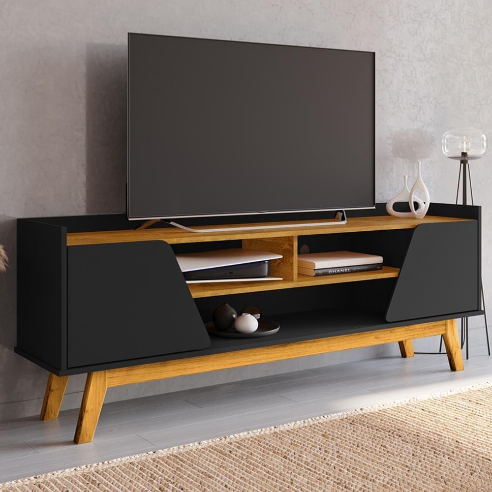 Rack Bancada Tv 65 Pol 160 Cm Turim Preto Fosco Naturalle Bechara - 2