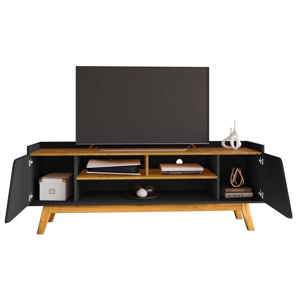 Rack Bancada Tv 65 Pol 160 Cm Turim Preto Fosco Naturalle Bechara - 4