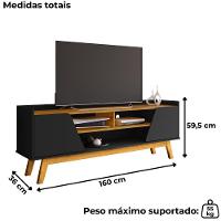 Rack Bancada Tv 65 Pol 160 Cm Turim Preto Fosco Naturalle Bechara - 3