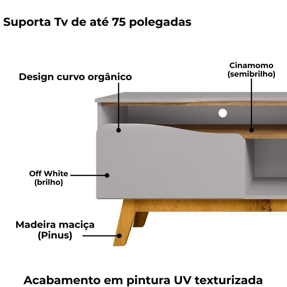 Rack Bancada Tv 75 Pol 180 Cm Ilhabela Off White Cinamomo Bechara - 5