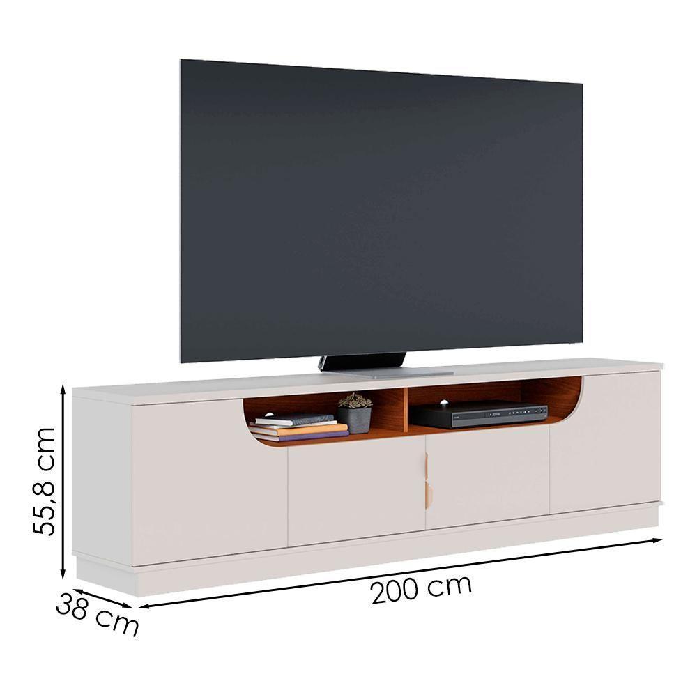 Rack Bancada Tv 75 Pol 200 Cm 4 Portas Santorini Off White Matte Freijo Colibri - 3