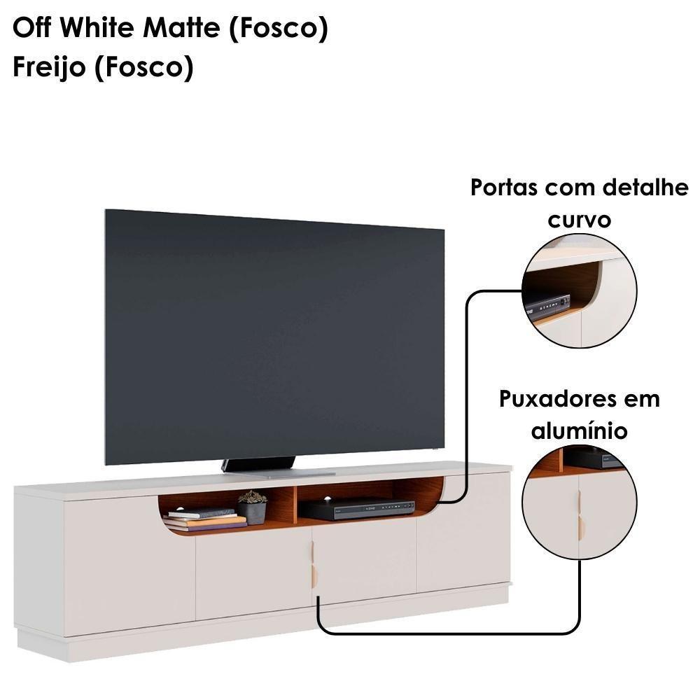 Rack Bancada Tv 75 Pol 200 Cm 4 Portas Santorini Off White Matte Freijo Colibri - 5