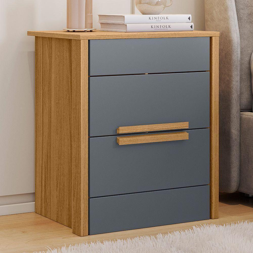 Kit 2 Mesas De Cabeceira Dhara 2 Gavetas 51 Cm Freijo Cinza Moval - 2