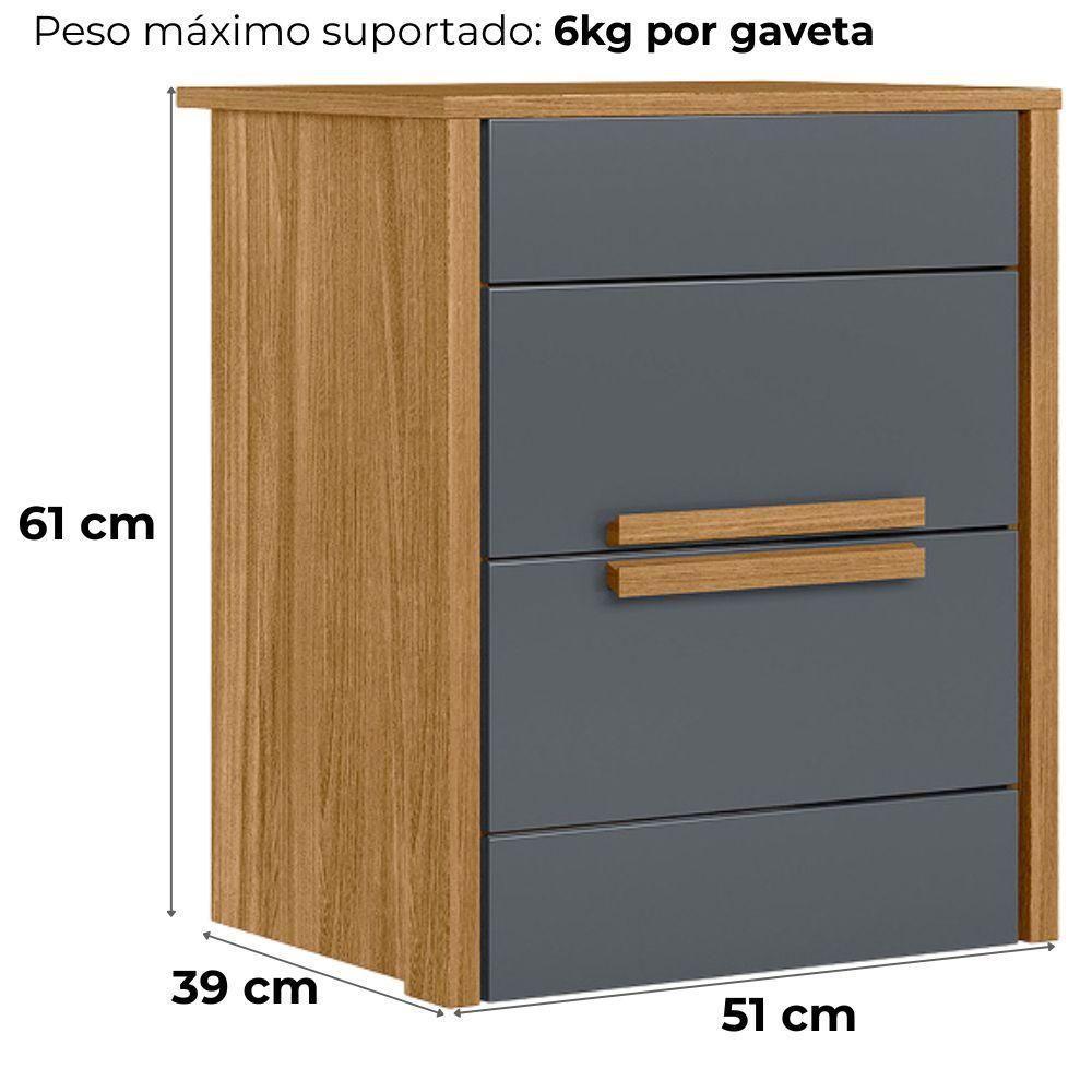 Kit 2 Mesas De Cabeceira Dhara 2 Gavetas 51 Cm Freijo Cinza Moval - 3