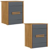 Kit 2 Mesas De Cabeceira Dhara 2 Gavetas 51 Cm Freijo Cinza Moval - 1