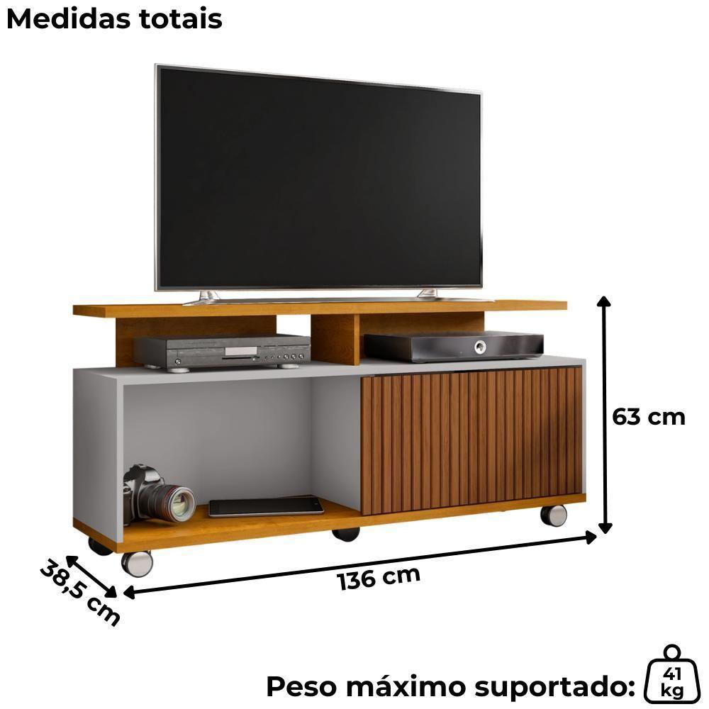 Rack Bancada Tv 52 Pol 136 Cm Topazio Off White Naturalle Bechara - 3