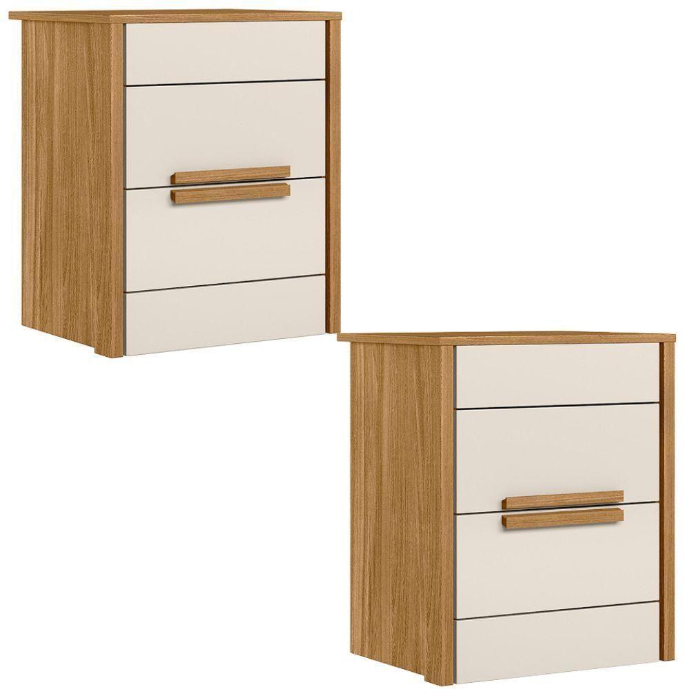 Kit 2 Mesas De Cabeceira Dhara 2 Gavetas 51 Cm Freijo Off White Moval - 1