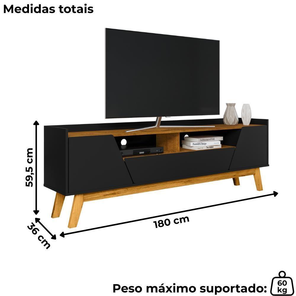 Rack Bancada Tv 70 Pol 180 Cm Florenca Preto Fosco Naturalle Bechara - 3
