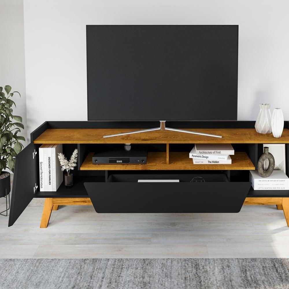 Rack Bancada Tv 70 Pol 180 Cm Florenca Preto Fosco Naturalle Bechara - 4