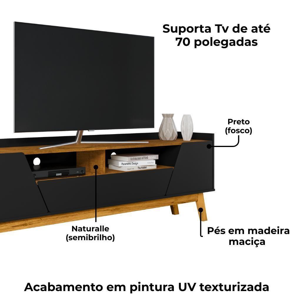 Rack Bancada Tv 70 Pol 180 Cm Florenca Preto Fosco Naturalle Bechara - 5