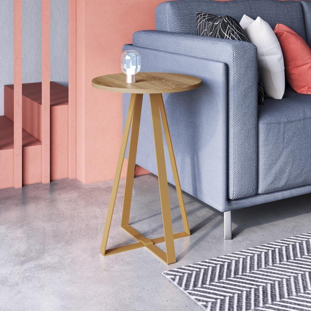 Mesa Lateral Para Sala De Estar 27940 Hanover Dourado Artesano - 7