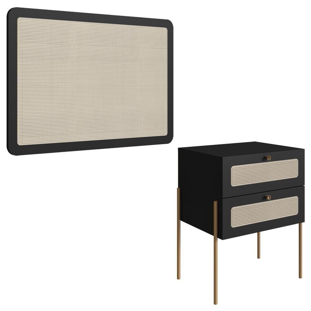 Cabeceira Solteiro E Mesa Cabeceira Palinha 28976 Nero Dourado Artesano - 1