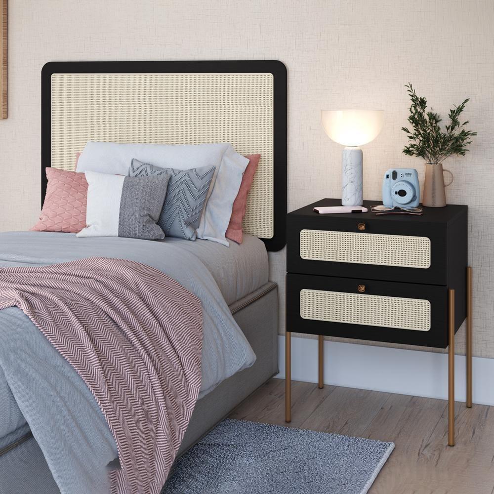 Cabeceira Solteiro E Mesa Cabeceira Palinha 28976 Nero Dourado Artesano - 3