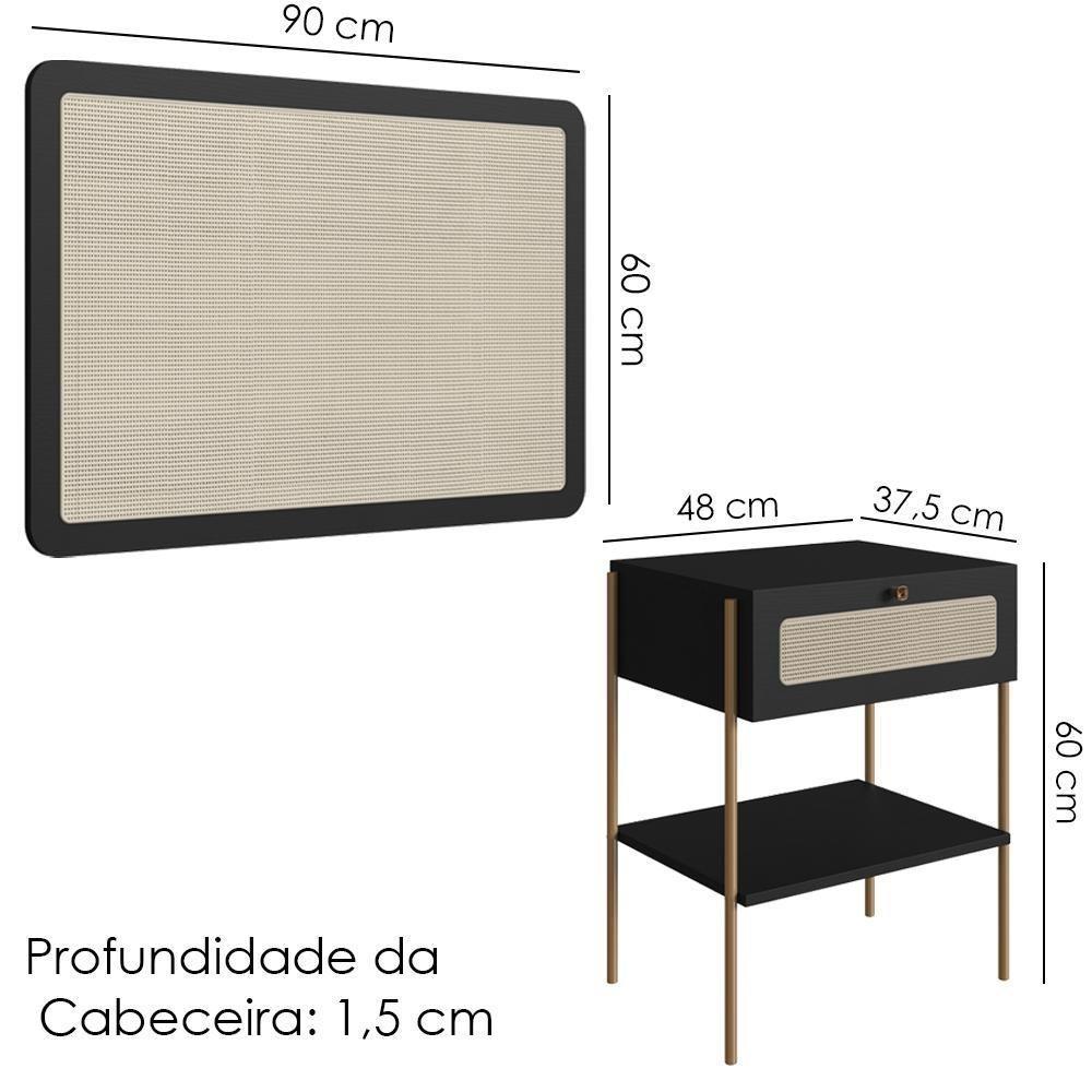 Cabeceira Solteiro E Mesa Cabeceira Palinha 28975 Nero Dourado Artesano - 3