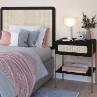 Cabeceira Solteiro E Mesa Cabeceira Palinha 28975 Nero Dourado Artesano - 2