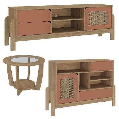 Rack Tv 65 Pol Buffet E Mesa De Centro Carvalho Terracota Arly
