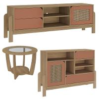 Rack Tv 65 Pol Buffet E Mesa De Centro Carvalho Terracota Arly - 1