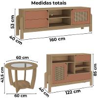 Rack Tv 65 Pol Buffet E Mesa De Centro Carvalho Terracota Arly - 3