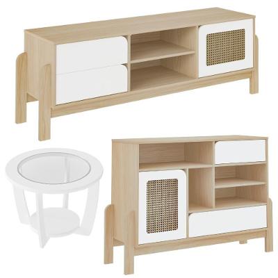 Rack Tv 65 Pol Buffet E Mesa De Centro Branco Naturale Arly