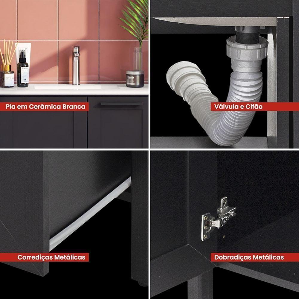 Gabinete Banheiro Com Lavatorio 1 Pt 2 Gv 79 Cm Bn01 Preto Dtall Preto - 3