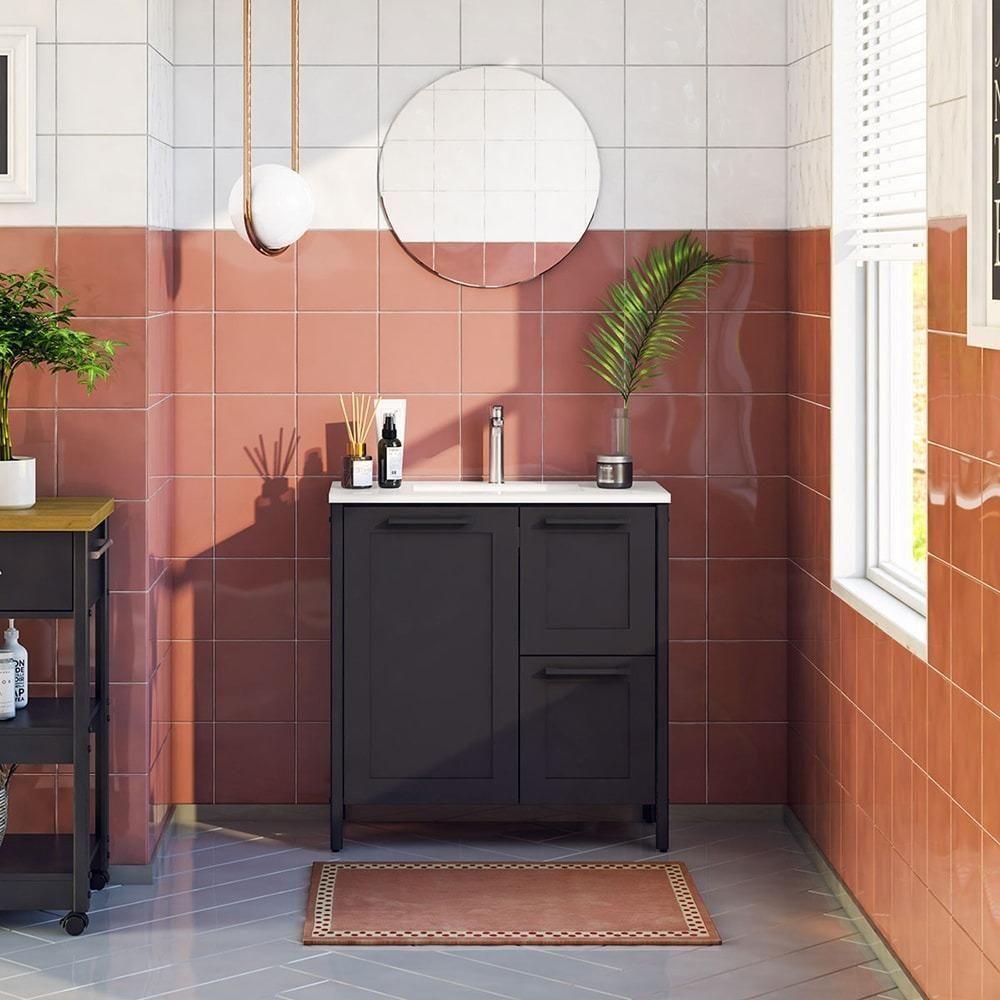 Gabinete Banheiro Com Lavatorio 1 Pt 2 Gv 79 Cm Bn01 Preto Dtall Preto - 8