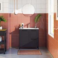 Gabinete Banheiro Com Lavatorio 1 Pt 2 Gv 79 Cm Bn01 Preto Dtall Preto - 8