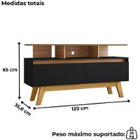 Rack Bancada Tv 50 Pol 120 Cm Rubi Cinamomo Preto Bechara - 3